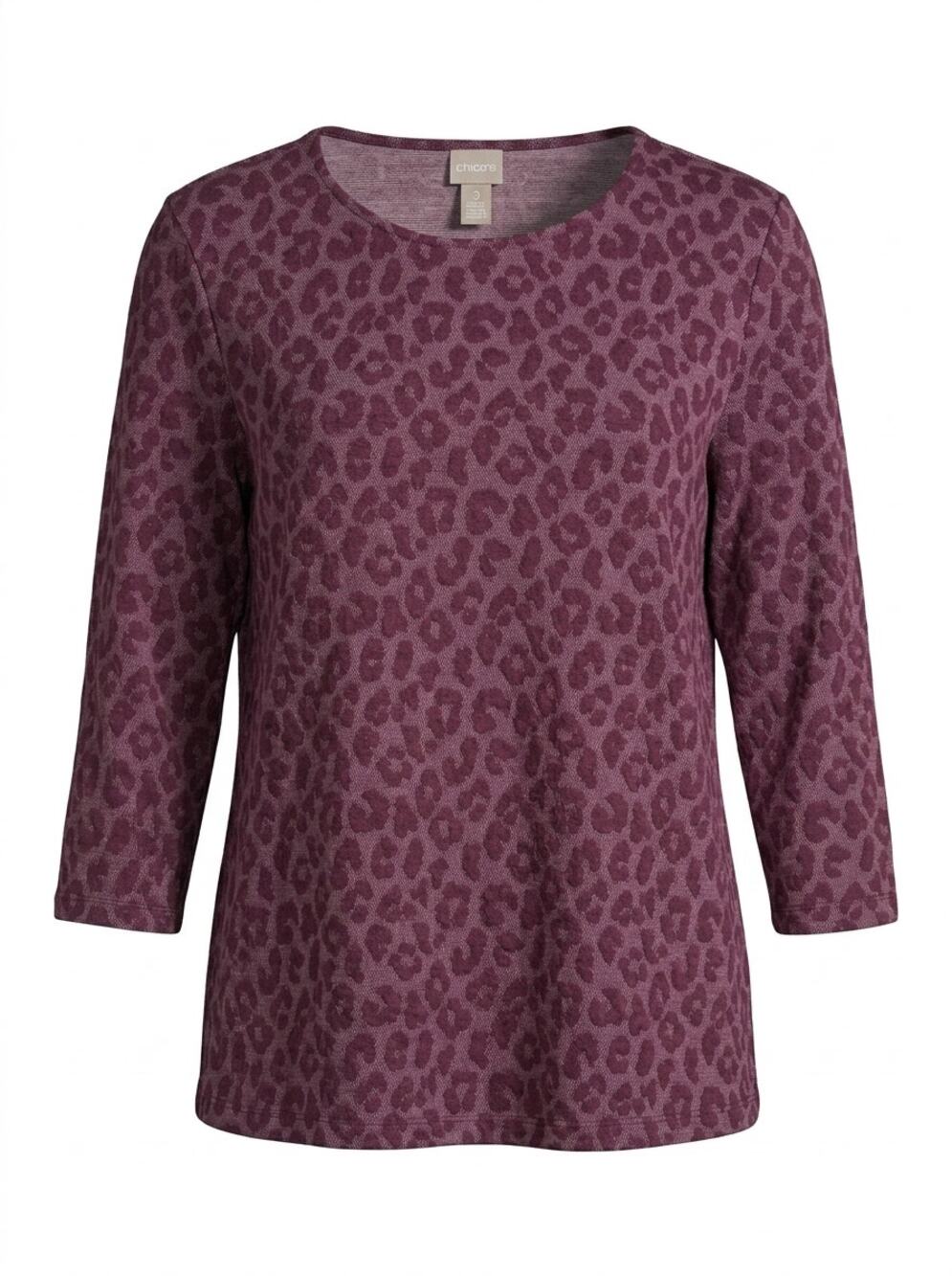 NWT Chico's Animal Spotted Purple Animal Print Crew Neck Top Women Size 3